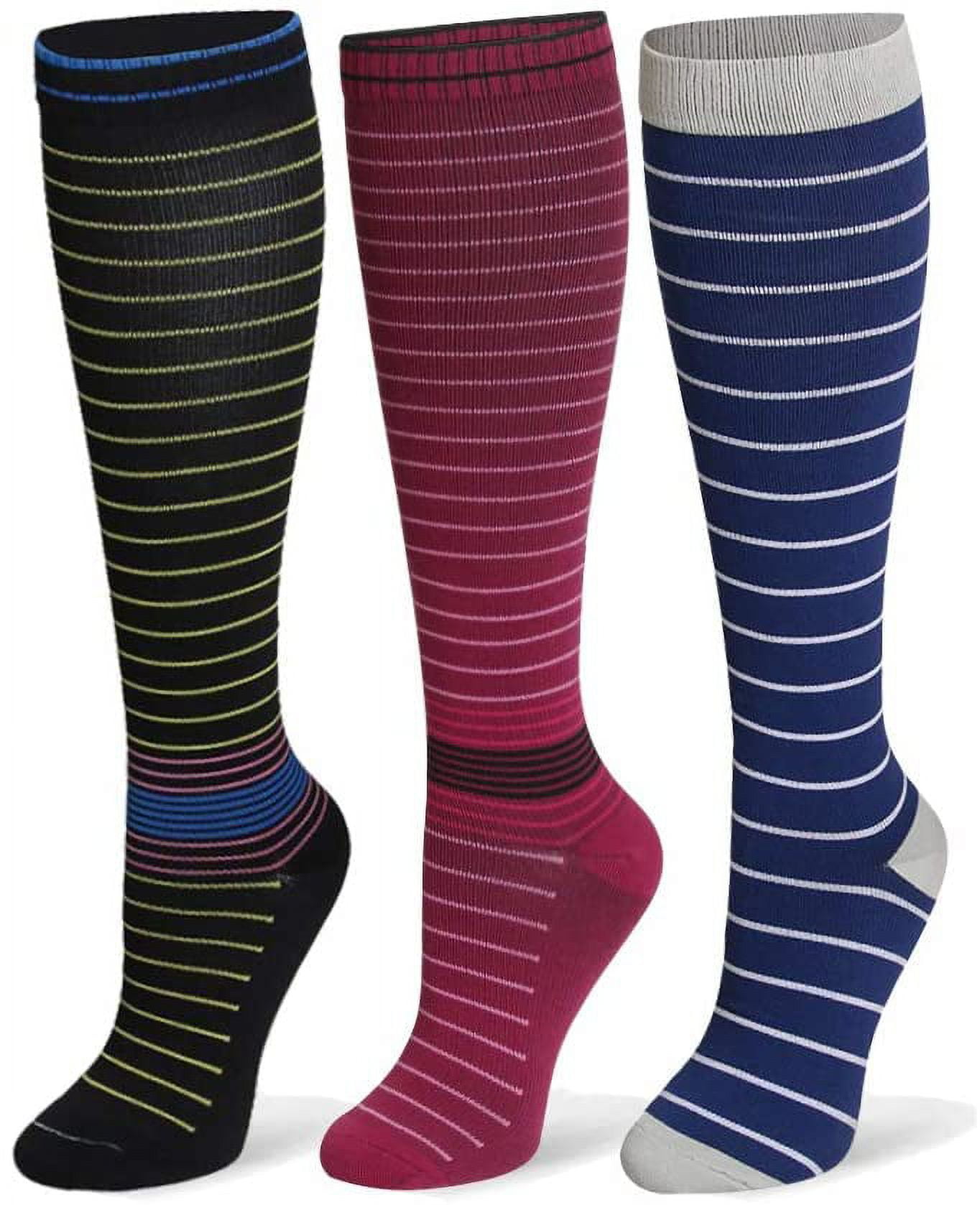 1pc New Striped Design Pressure Socks, Simple Elastic Compression Stockings  For Men & Women, Slimming Leg Socks