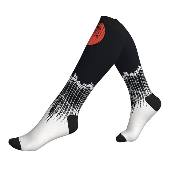 Compression Socks for Men Women -Abstract Red Sun Design Knee High Compression Stockings for Men Women