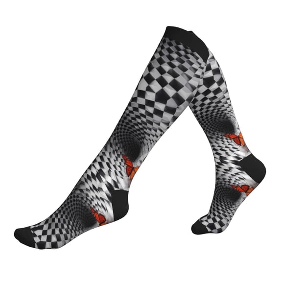 Compression Socks for Men Women -Butterflies Optical Illusion Knee High Compression Stockings for Men Women