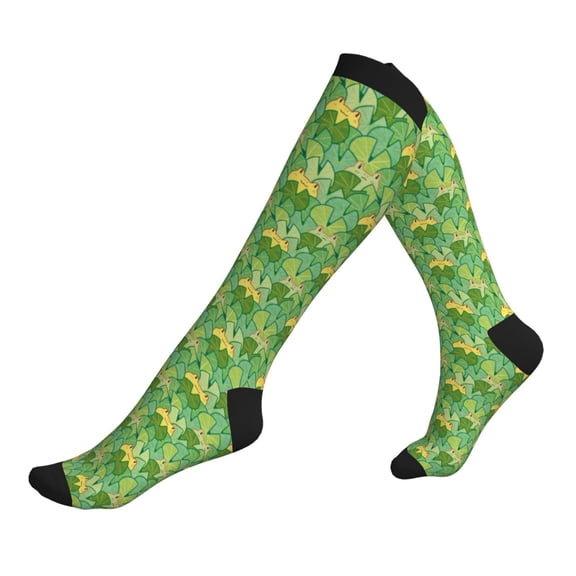 Compression Socks for Men Women -Cartoon Frog And Lotus Leaf Knee High Compression Stockings for Men Women