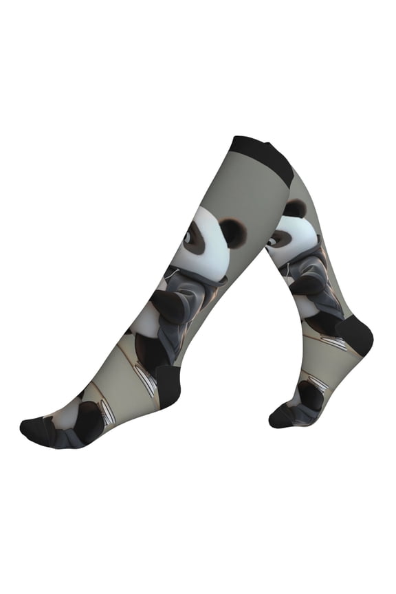 Compression Socks for Men Women -Cartoon Pandas Basketball Knee High Compression Stockings for Men Women