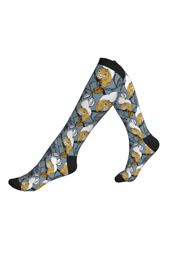 Compression Socks for Men Women -Cartoon Squirrel On Branch Knee High Compression Stockings for Men Women