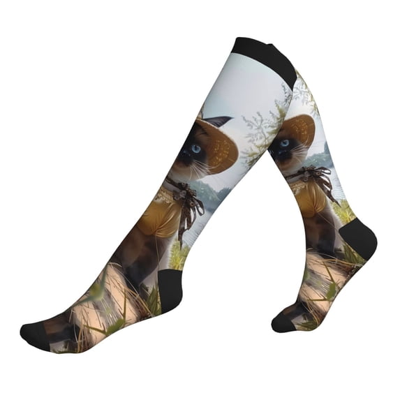 Compression Socks for Men Women -Cat In Sun Hat Knee High Compression Stockings for Men Women