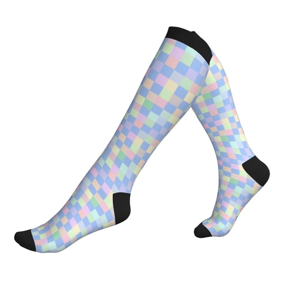 Compression Socks for Men Women -Checkered Style Pastel Colorful Knee High Compression Stockings for Men Women
