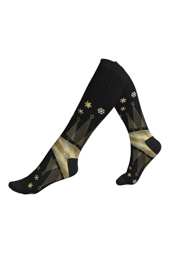 Compression Socks for Men Women -Christmas Black Digital Paper Knee High Compression Stockings for Men Women