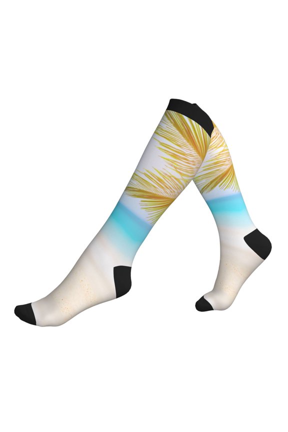 Compression Socks for Men Women -Coconut Palm Tree On Beach Knee High Compression Stockings for Men Women