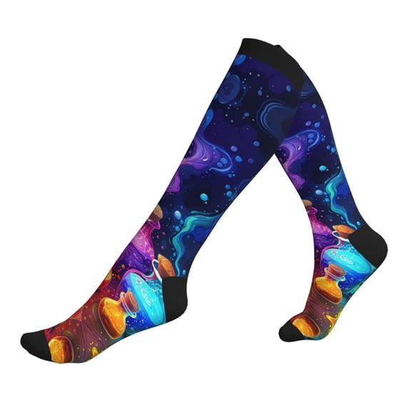 Compression Socks for Men Women -Colorful Potion Bottles Magic Knee High Compression Stockings for Men Women
