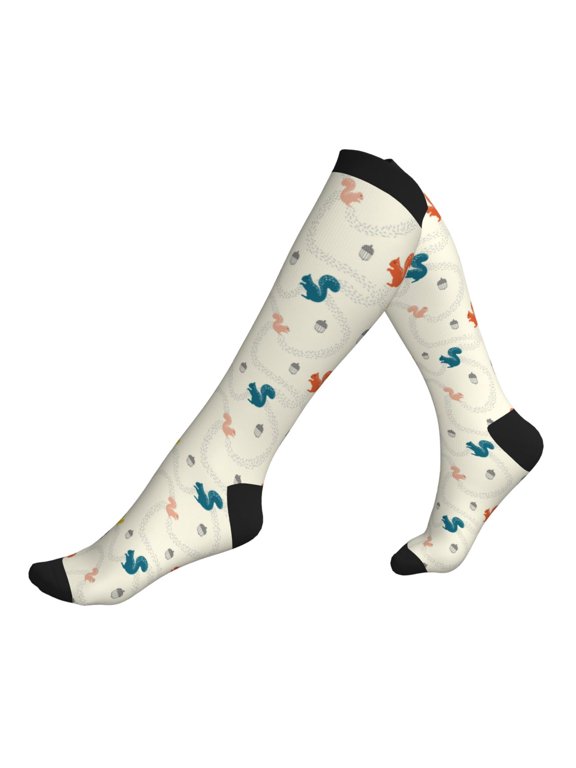 Compression Socks for Men Women -Colorful Squirrel Nuts Knee High Compression Stockings for Men Women