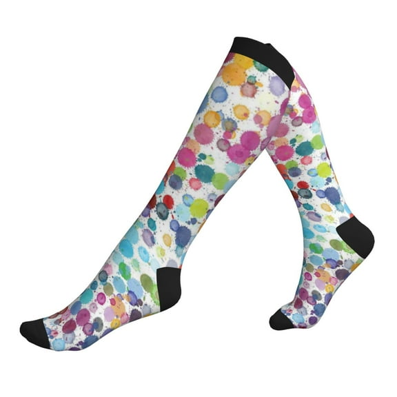 Compression Socks for Men Women -Colorful Watercolor Dots Knee High Compression Stockings for Men Women