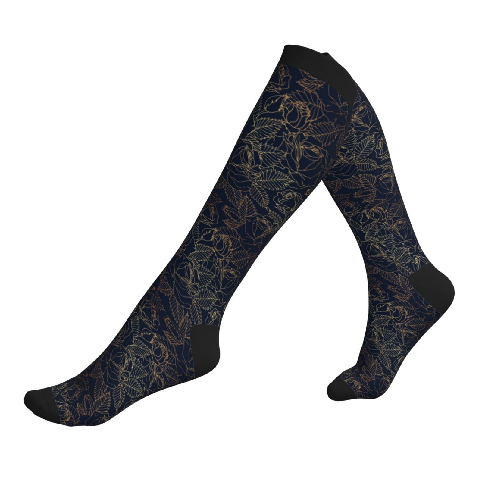 Compression Socks for Men Women -Copper-Gold Gloss Outline Rose Knee ...