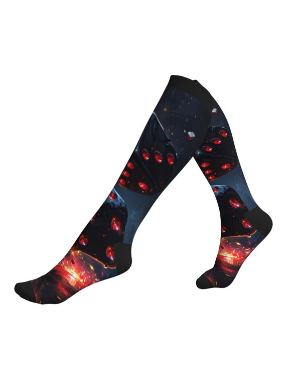 Compression Socks for Men Women -Cosmic Red Sparkle Dice Knee High Compression Stockings for Men Women