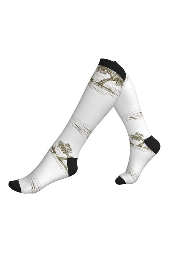 Compression Socks for Men Women -Cowboys Riding A Horse Near A Tree Knee High Compression Stockings for Men Women