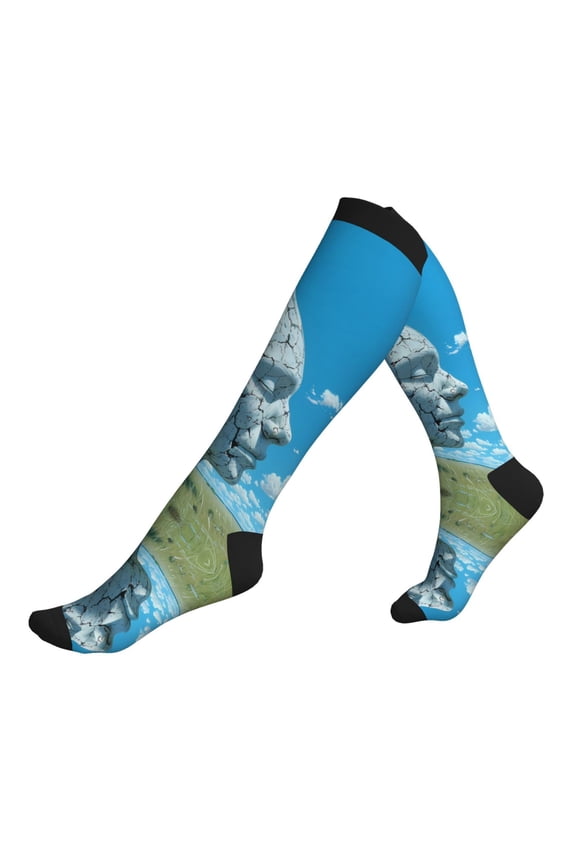 Compression Socks for Men Women -Cracked Earth Head Tree Knee High Compression Stockings for Men Women