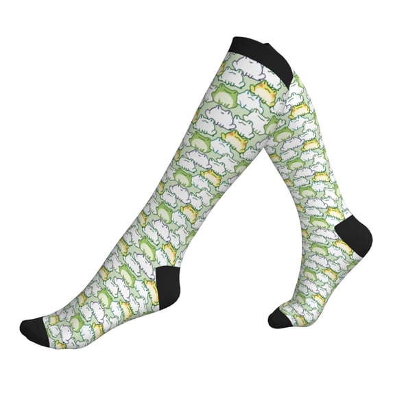 Compression Socks for Men Women -Cute Cartoon Frog Light Green Knee High Compression Stockings for Men Women