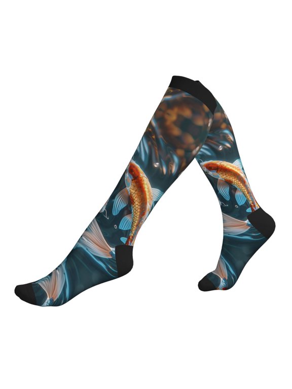 Compression Socks for Men Women -Cute Koi Fish Serenity Knee High Compression Stockings for Men Women