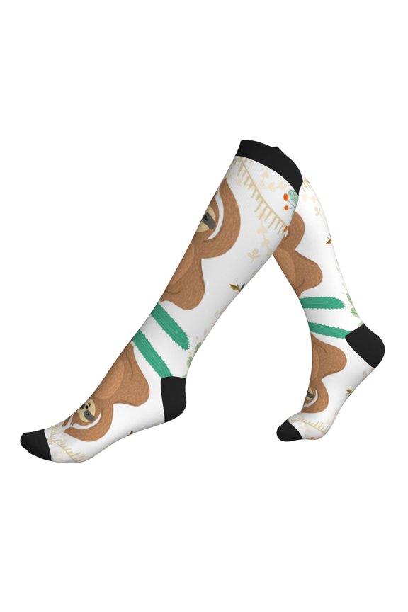 Compression Socks for Men Women -Cute Sloth In Yoga Pose Tree Knee High Compression Stockings for Men Women