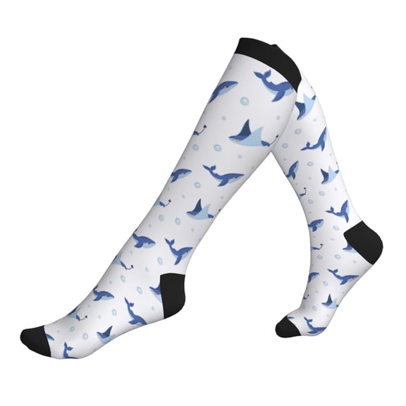 Compression Socks for Men Women -Cute Whales Stingrays Bubbles Knee High Compression Stockings for Men Women