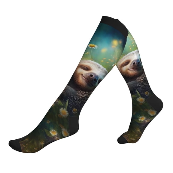 Compression Socks for Men Women -Daisy Sleeping Sloth Knee High Compression Stockings for Men Women