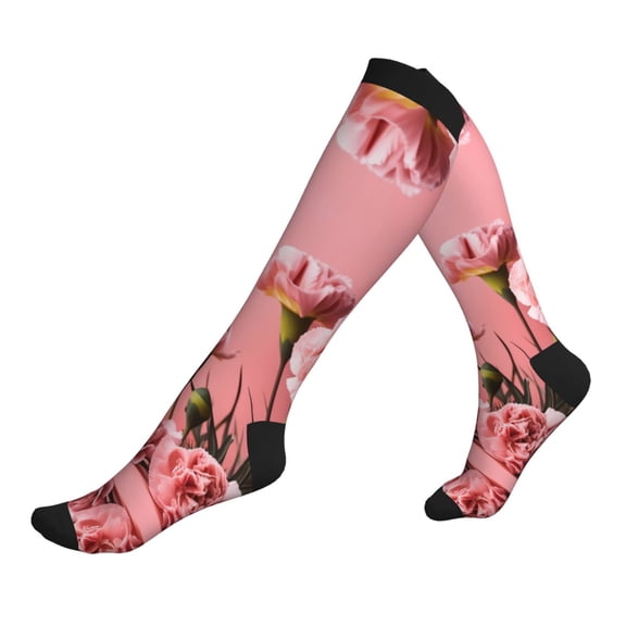 Compression Socks for Men Women -Delicate Pink Carnations A Knee High Compression Stockings for Men Women