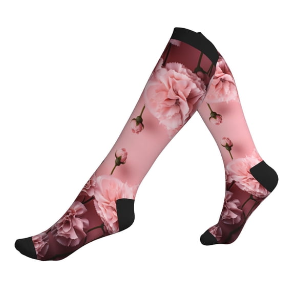 Compression Socks for Men Women -Delicate Pink Carnations Knee High Compression Stockings for Men Women