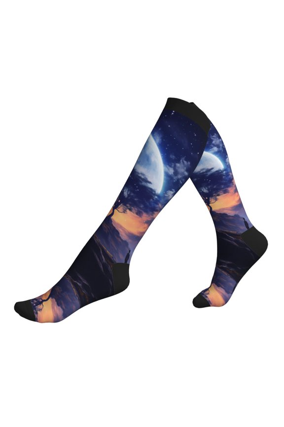 Compression Socks for Men Women -Dreamy Starry Sky Tree Knee High Compression Stockings for Men Women