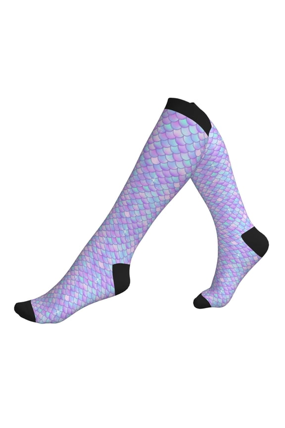 Compression Socks for Men Women -Fish Dragon Iridescent Scale Knee High Compression Stockings for Men Women