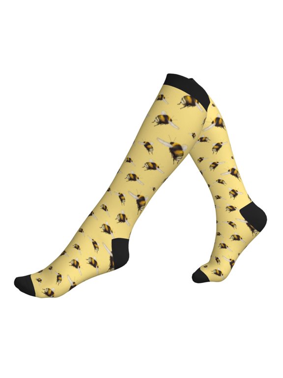 Compression Socks for Men Women -Funny Bumblebees Yellow Knee High Compression Stockings for Men Women