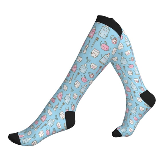 Compression Socks for Men Women -Funny Cute Teeth Knee High Compression Stockings for Men Women