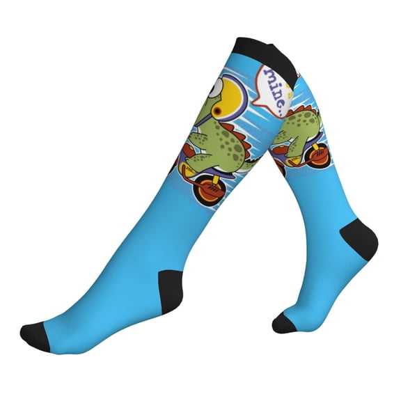 Compression Socks for Men Women -Funny Dinosaur Riding Motorcycle Knee High Compression Stockings for Men Women