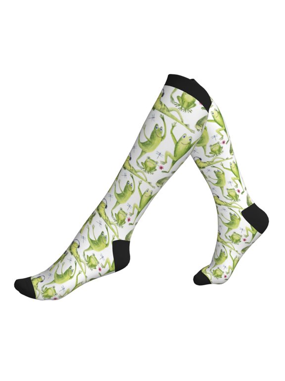 Compression Socks for Men Women -Funny Frogs Dancing Camera Cute Knee High Compression Stockings for Men Women