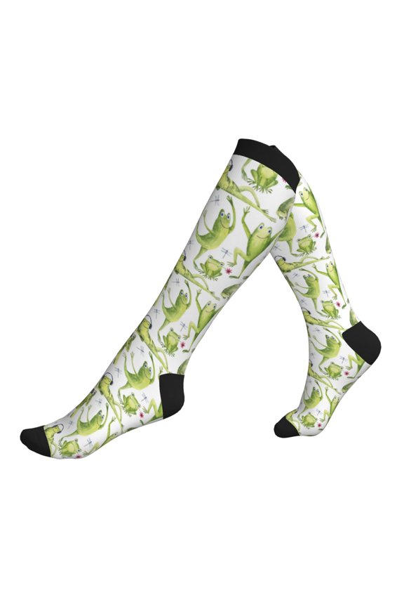 Compression Socks for Men Women -Funny Frogs Dancing Camera Cute Knee High Compression Stockings for Men Women