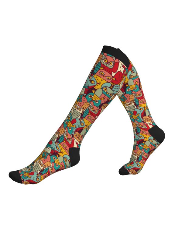 Compression Socks for Men Women -Funny Owl Bird Knee High Compression Stockings for Men Women