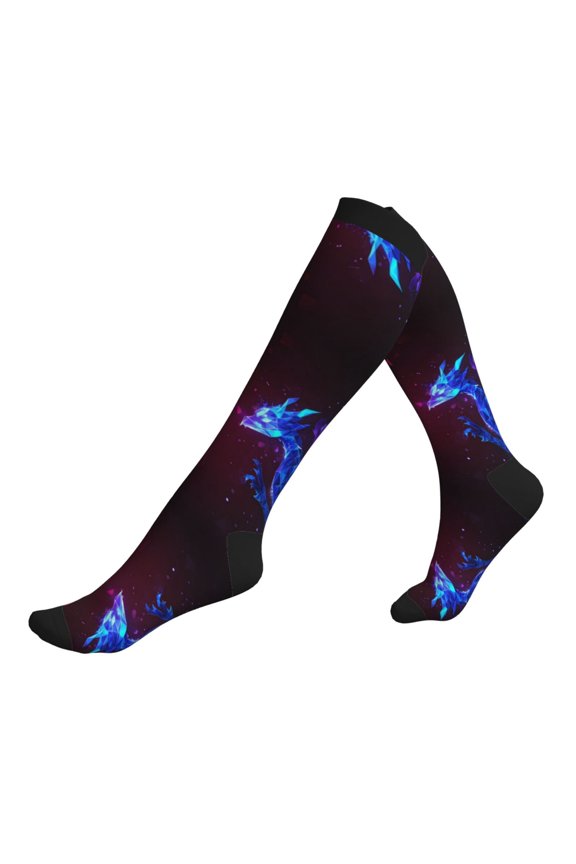 Compression Socks for Men Women -Futuristic Red And Blue Bird Knee High Compression Stockings for Men Women