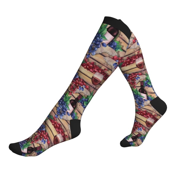 Compression Socks for Men Women -Glasses Of Red Wine 1 Knee High Compression Stockings for Men Women