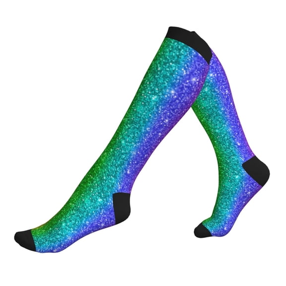 Compression Socks for Men Women -Glitter Rainbow Printa Knee High Compression Stockings for Men Women