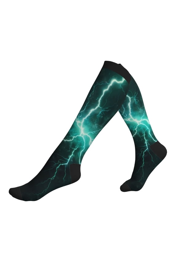 Compression Socks for Men Women -Green Lightning Flash Knee High Compression Stockings for Men Women
