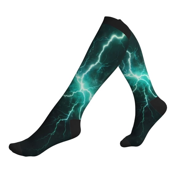 Compression Socks for Men Women -Green Lightning Flash Knee High Compression Stockings for Men Women