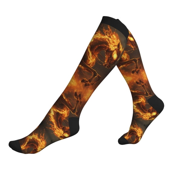 Compression Socks for Men Women -Halloween Flame Pumpkin Skeleton Knight Knee High Compression Stockings for Men Women