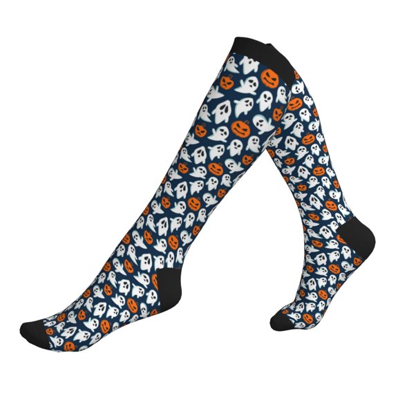 Compression Socks for Men Women -Halloween Ghost Pumpkins Design Knee High Compression Stockings for Men Women