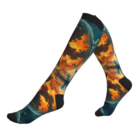 Compression Socks for Men Women -Halloween Ghost Puzzle Pumpkin A Knee High Compression Stockings for Men Women