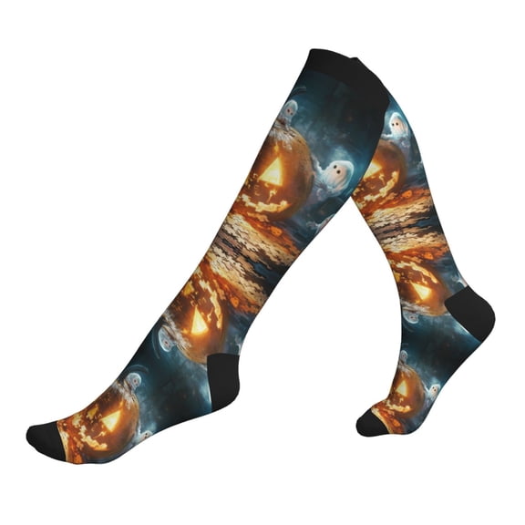 Compression Socks for Men Women -Halloween Ghost Puzzle Pumpkin C Knee High Compression Stockings for Men Women