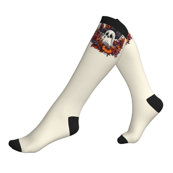 Compression Socks for Men Women -Halloween Pumpkin Flower Ghost Knee High Compression Stockings for Men Women