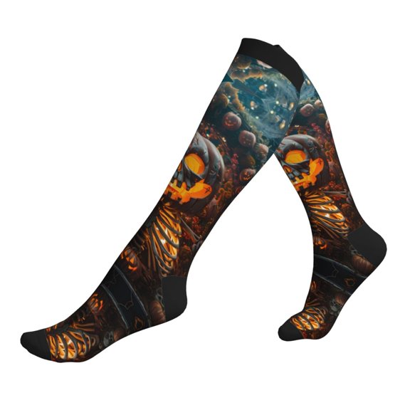 Compression Socks for Men Women -Halloween Pumpkin Skeleton Knee High Compression Stockings for Men Women