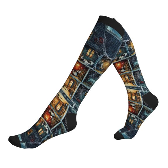 Compression Socks for Men Women -Halloween Scary Dollhouse Knee High Compression Stockings for Men Women