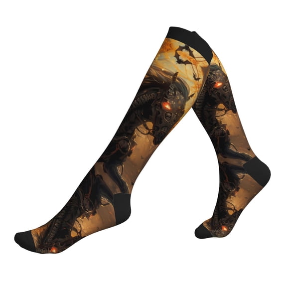 Compression Socks for Men Women -Halloween Skeleton Knight Cool Knee High Compression Stockings for Men Women