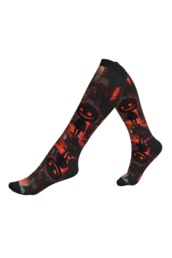 Compression Socks for Men Women -Halloween Sunset Ghost Knee High Compression Stockings for Men Women