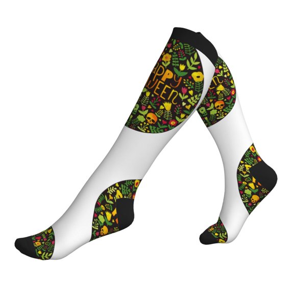 Compression Socks for Men Women -Happy Halloween Floral Knee High Compression Stockings for Men Women