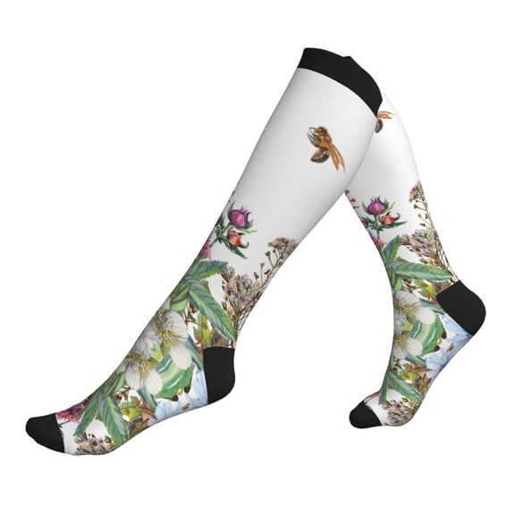 Compression Socks for Men Women -Herbs And Wildflowers Knee High Compression Stockings for Men Women