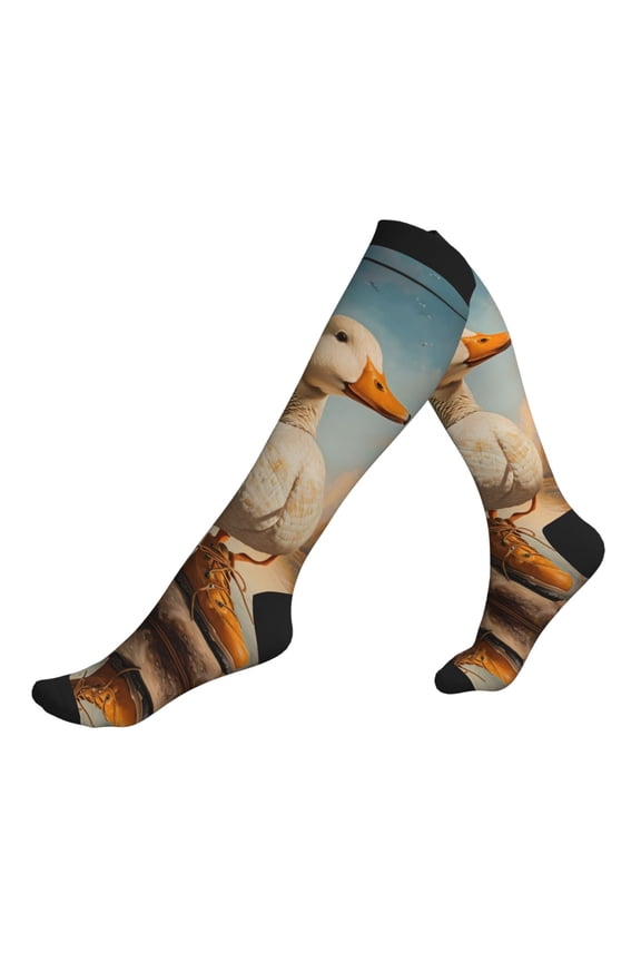 Compression Socks for Men Women -Hiking Duck Knee High Compression Stockings for Men Women