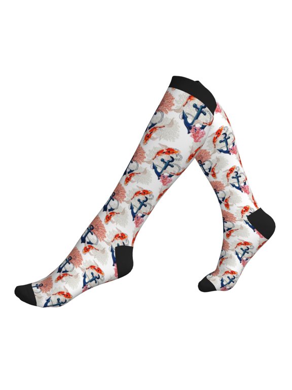Compression Socks for Men Women -Koi Fish And Corals Knee High Compression Stockings for Men Women